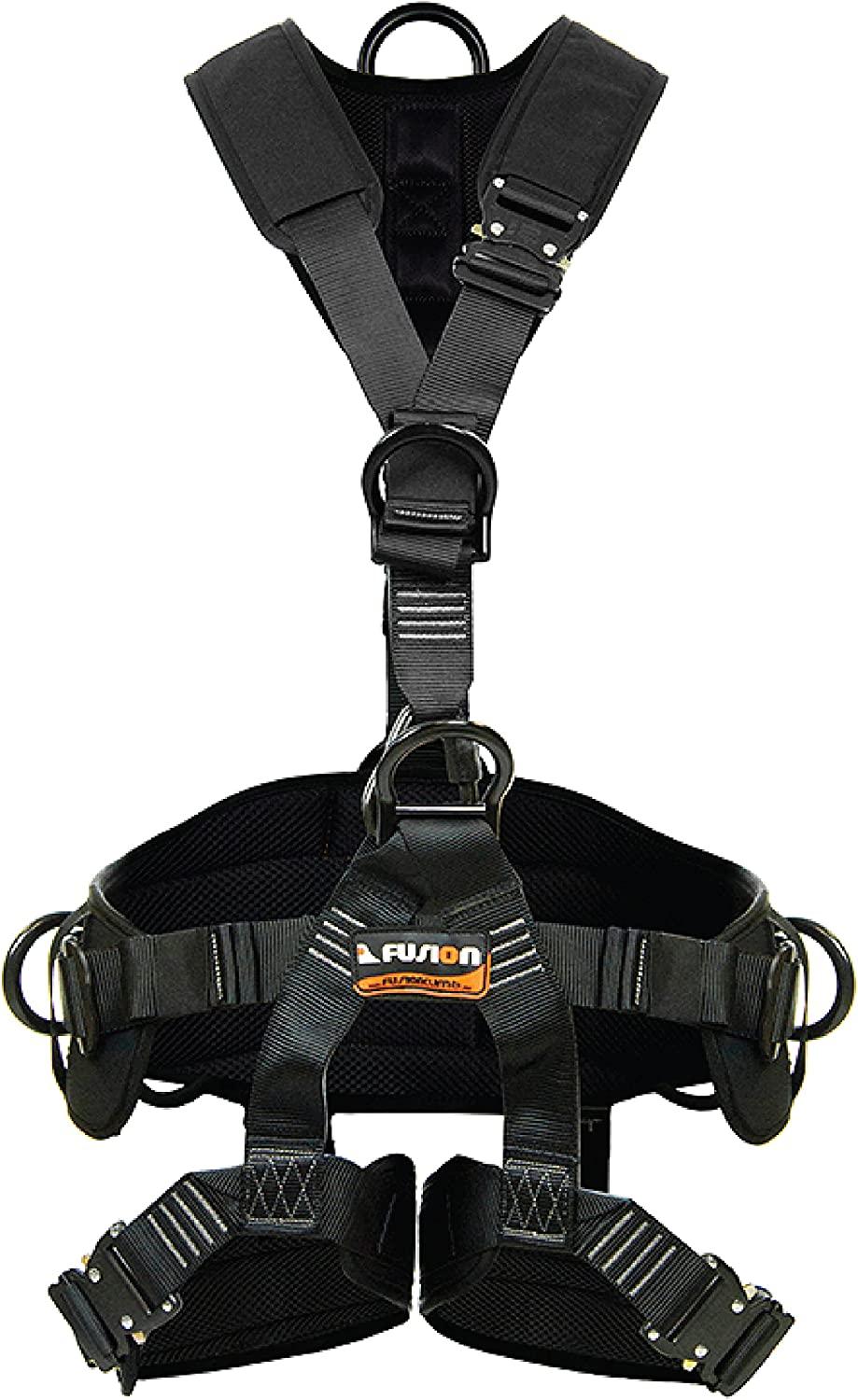 Fusion Climb Tac Rescue Tactical Full Body EVA Padded Heavy Duty Adjustable Zipline Harness 23kN S Black