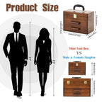11 Inch Mini Wooden Tool Box with 2 Drawers and Top Storage, Portable Small Tool Chest with PVC Liners, Mini Tools StoraBox Organizer Makeup Boxs with Metal Latch Closure
