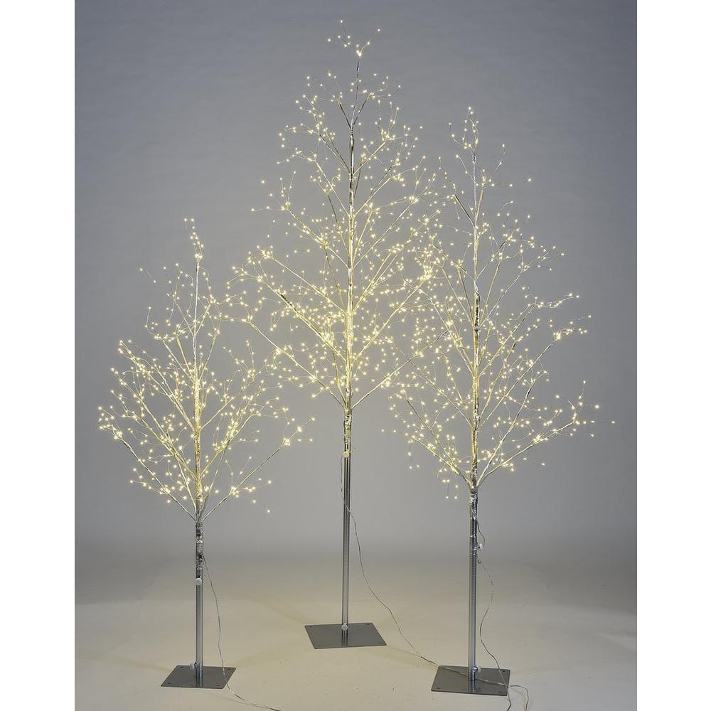 6 ft. Starlit Artificial Christmas Tree Collection, (4 ft. 5 ft., 6 ft.) Silver and Warm White Lights (3-Pack )