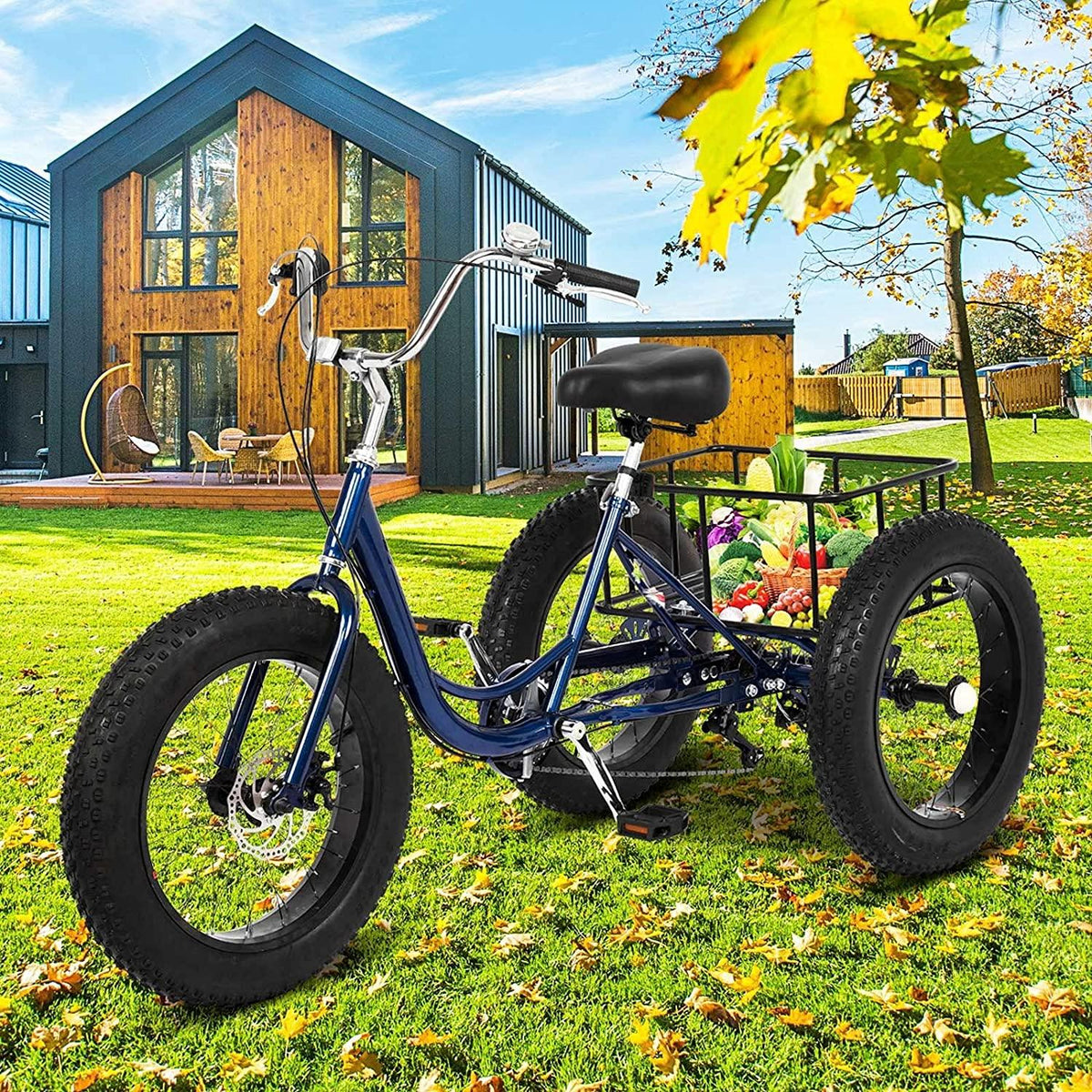 Adult Tricycles, 7 Speed Adult Trikes 20 inch 3 Wheel Bikes with Big Basket for Shopping, Entertainment, Picnics, Workout Men's Women's Cruiser Bike.[Stock in U.S]
