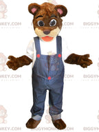 BIGGYMONKEYMascot Costume Brown and Beige Teddy in Overalls