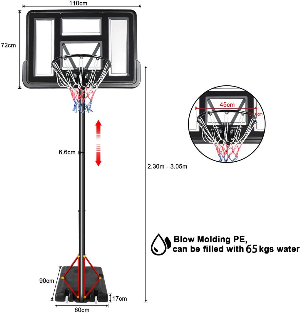 Portable 10ft Basketball Backboard Hoop &amp; Goal Net Set Professional Outdoor Basketball Stand Equipment with Wheels for Adults and Children,Adjustable High 2.3M-3.05M
