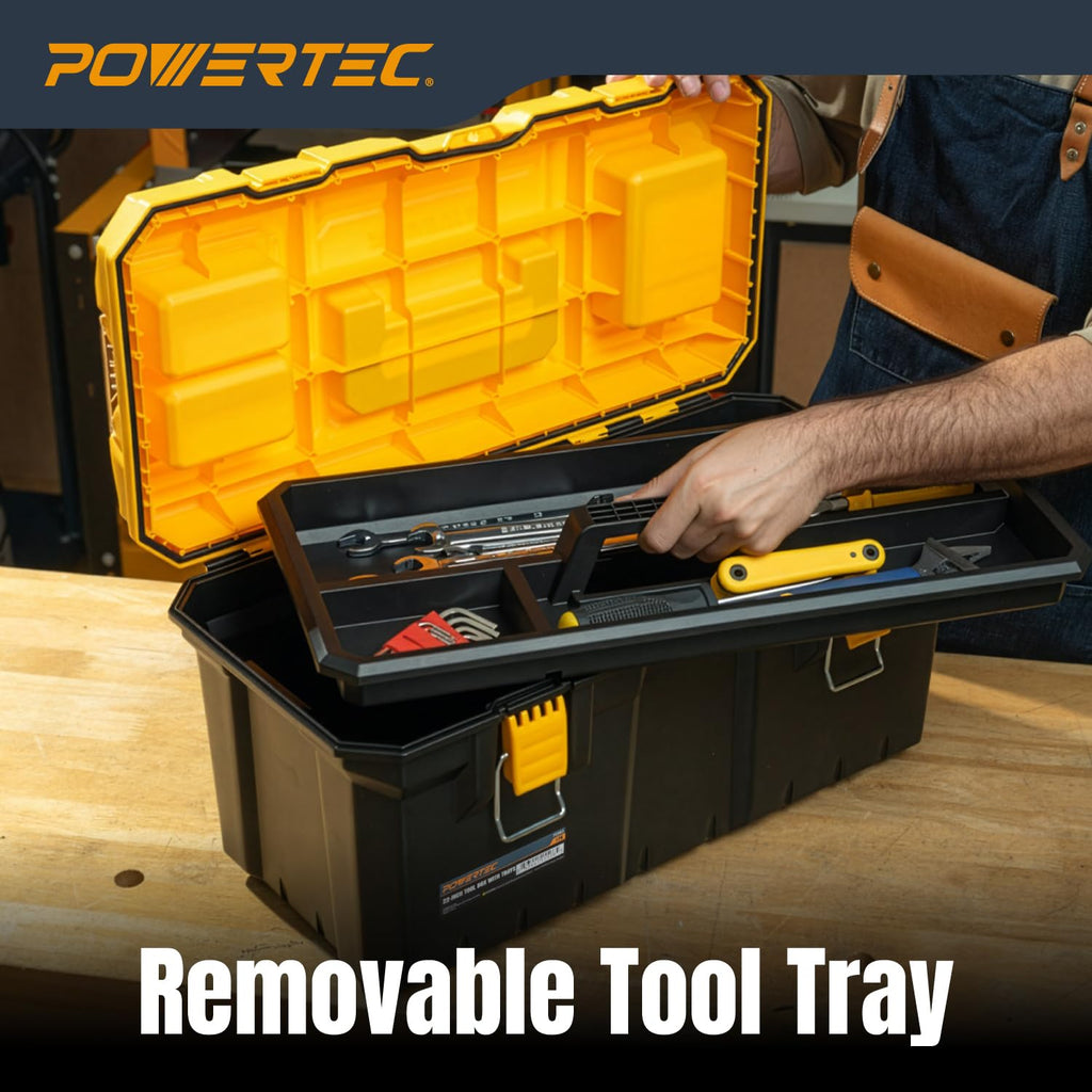 22-Inch Tool Box with Trays - Lockable, Metal Latch, Organizer, Portable Storafor Tools, Small or Mid-Sized Parts (72363)