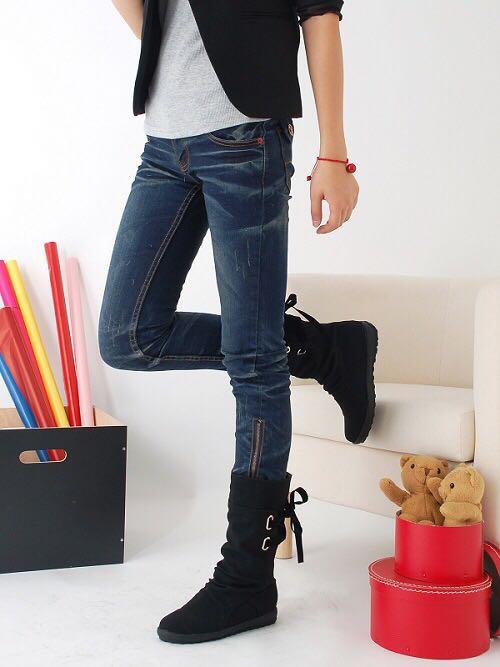 2021 Casual Big Size Pure Color Lace Up Mid Calf Flat Knight Boots
