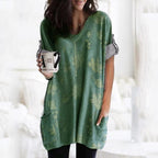 Temperament Printed V-Neck Loose Long Sleeve T-Shirt