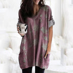 Temperament Printed V-Neck Loose Long Sleeve T-Shirt