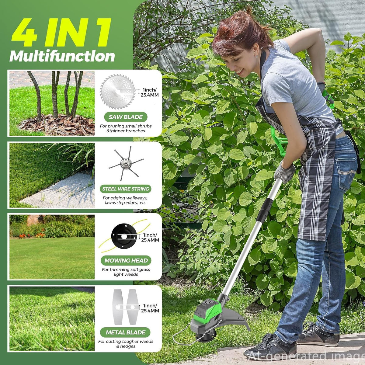 21V Electric Weed Wacker Cordless Weed Wacker with 2 x 4.5Ah Batteries, 960W Brushless Motor Weed Eater, 4-in-1 Multifunctional Grass Trimmer Lawn Tool Cordless Cutter Mower, Garden Gifts