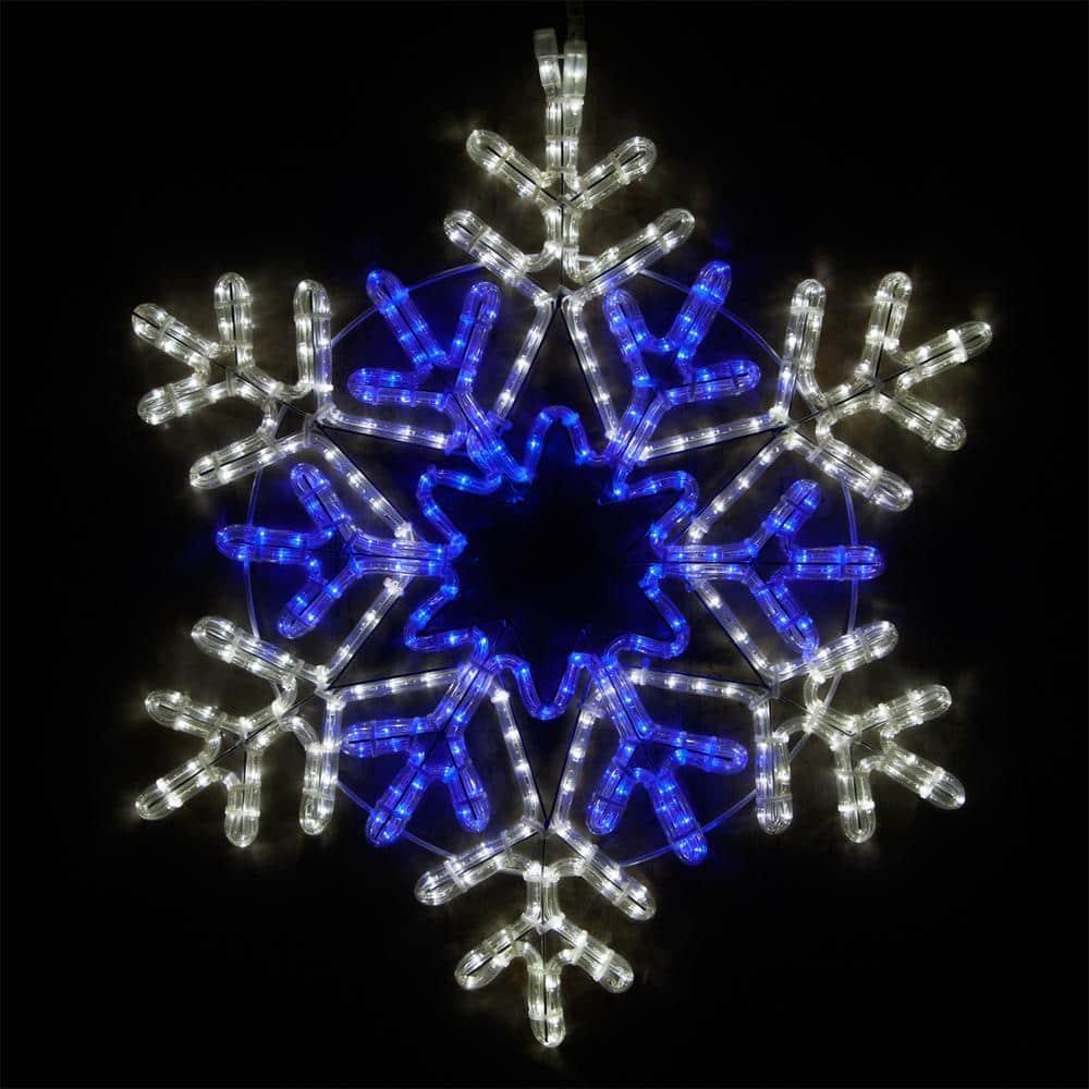 28 in. 407-Light LED Blue and Cool White Hanging Snowflake with Star Center