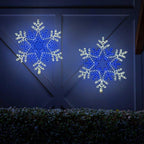 28 in. 407-Light LED Blue and Cool White Hanging Snowflake with Star Center