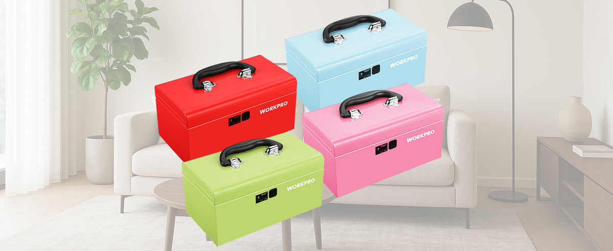 10.8" Mini Metal Tool Box with Removable Tray | Steel Toolbox, One-Button Latch, PP Handle, Removable Tray, Portable Storage, Home and Workshop Organization