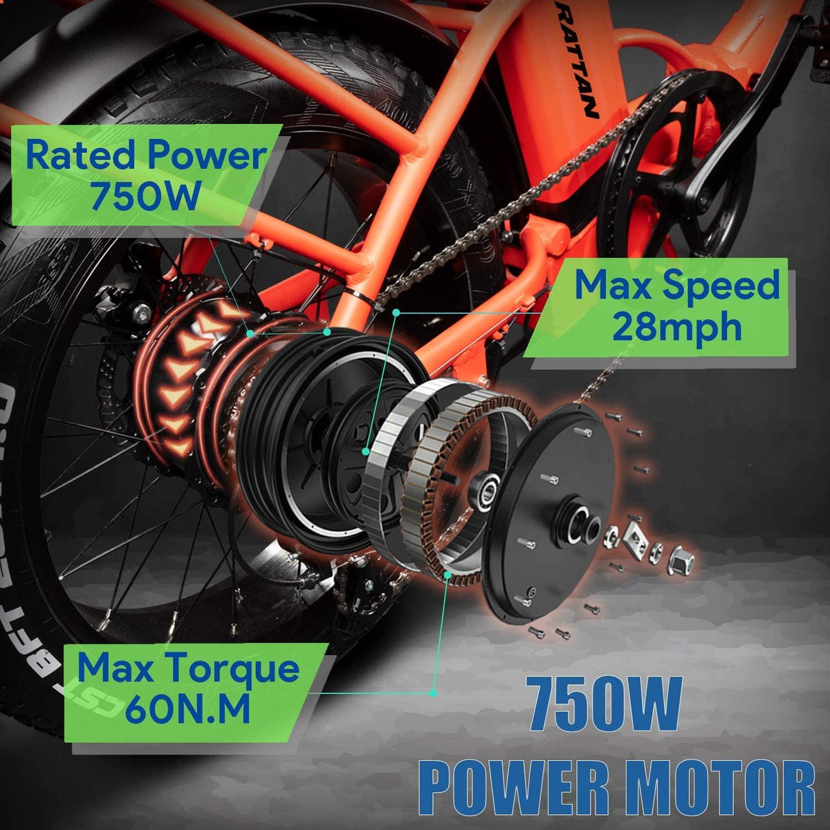 Rattan 48V 750W Electric Bike for Adults 4.0 Fat Tire Bikes Folding Bikes 13AH Removable Lithium-ion Battery E-Bikes  7-Speed Shifter Electric Bicycle High Step Across ebikes