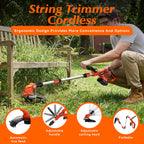 20V Electric Weed Wacker Cordless Edger Lawn Tool 2 X 2.0Ah Battery Powered Weed Eater with Charger, 12 Inch Lightweight String Trimmer, Auto Line Feed Grass Cutter Lawn Mower for Small Yard Orange