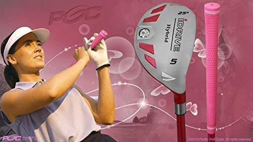 Senior Ladies iDrive Pink Golf Clubs All Hybrid Set 55+ Years Womens Right Handed Lady Full True Hybrid Complete Set which Includes: #4, 5, 6, 7 Utility “Senior” Flex Club