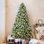 SOLAURA 7 ft Pre-Lit Artificial Christmas Tree Hinged 450 LED Lights