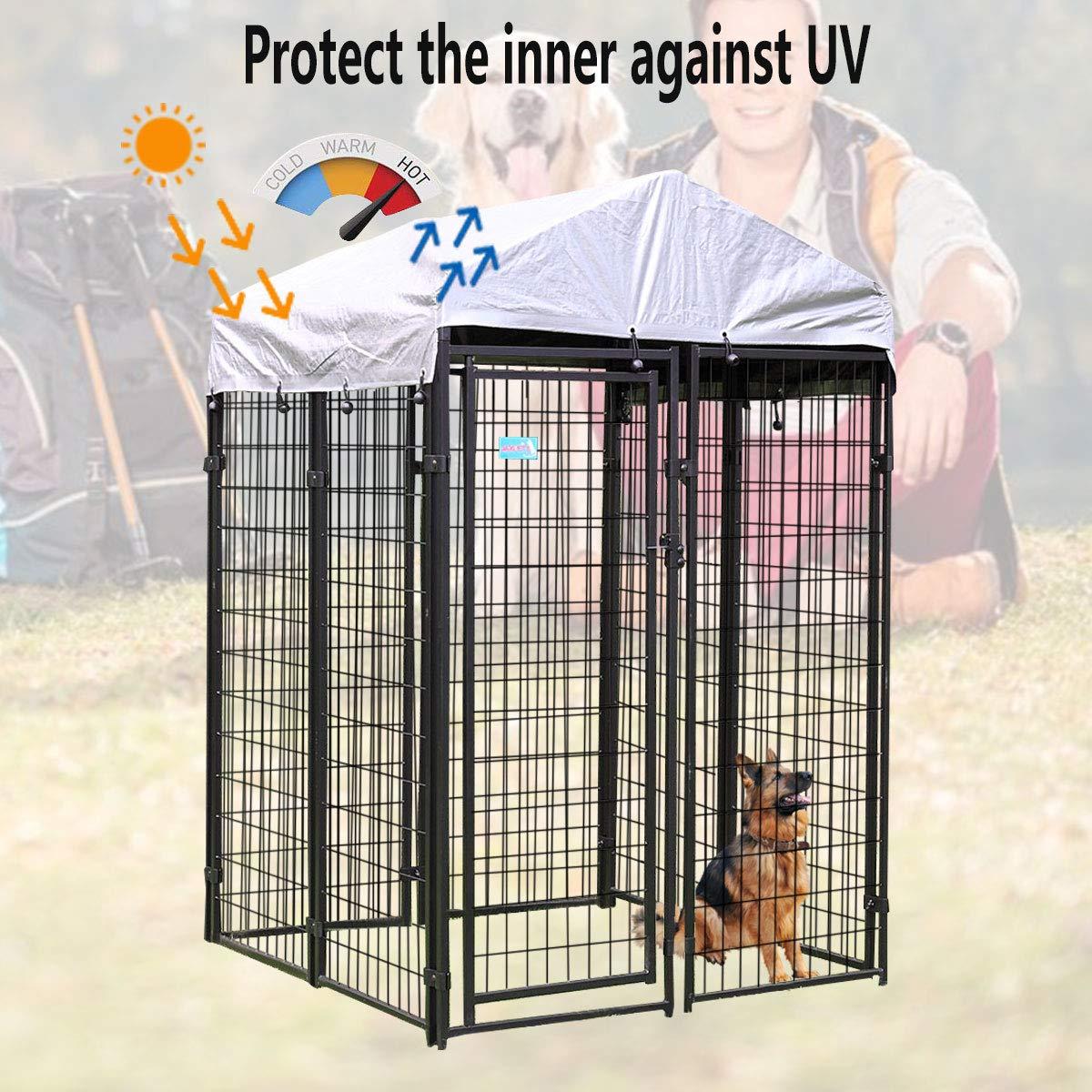 JAXPETY Outdoor Pet CaDog Kennel Steel Wire Pen Run House Covered Shade Shelter Yard Large, 4'L x 4'W x 6'H
