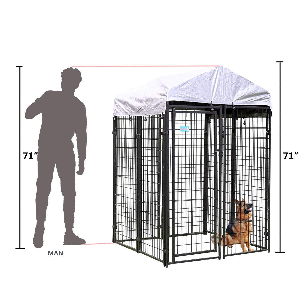 JAXPETY Outdoor Pet CaDog Kennel Steel Wire Pen Run House Covered Shade Shelter Yard Large, 4'L x 4'W x 6'H