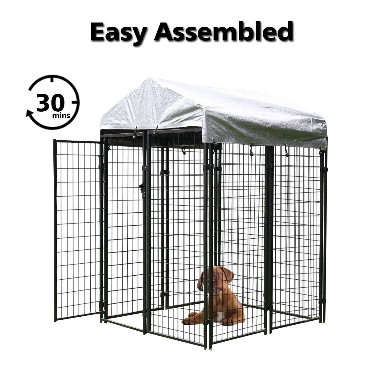 JAXPETY Outdoor Pet CaDog Kennel Steel Wire Pen Run House Covered Shade Shelter Yard Large, 4'L x 4'W x 6'H