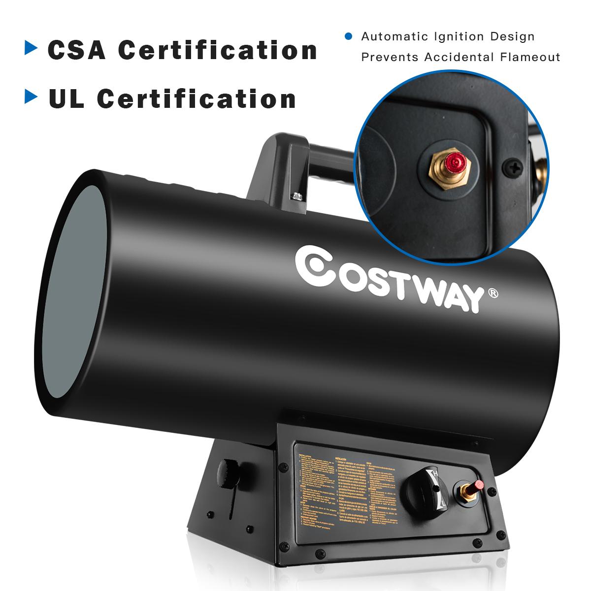 Costway 60000 BTU Portable Propane Forced Air Heater Overheat&amp;Cut-off Protection Outdoor
