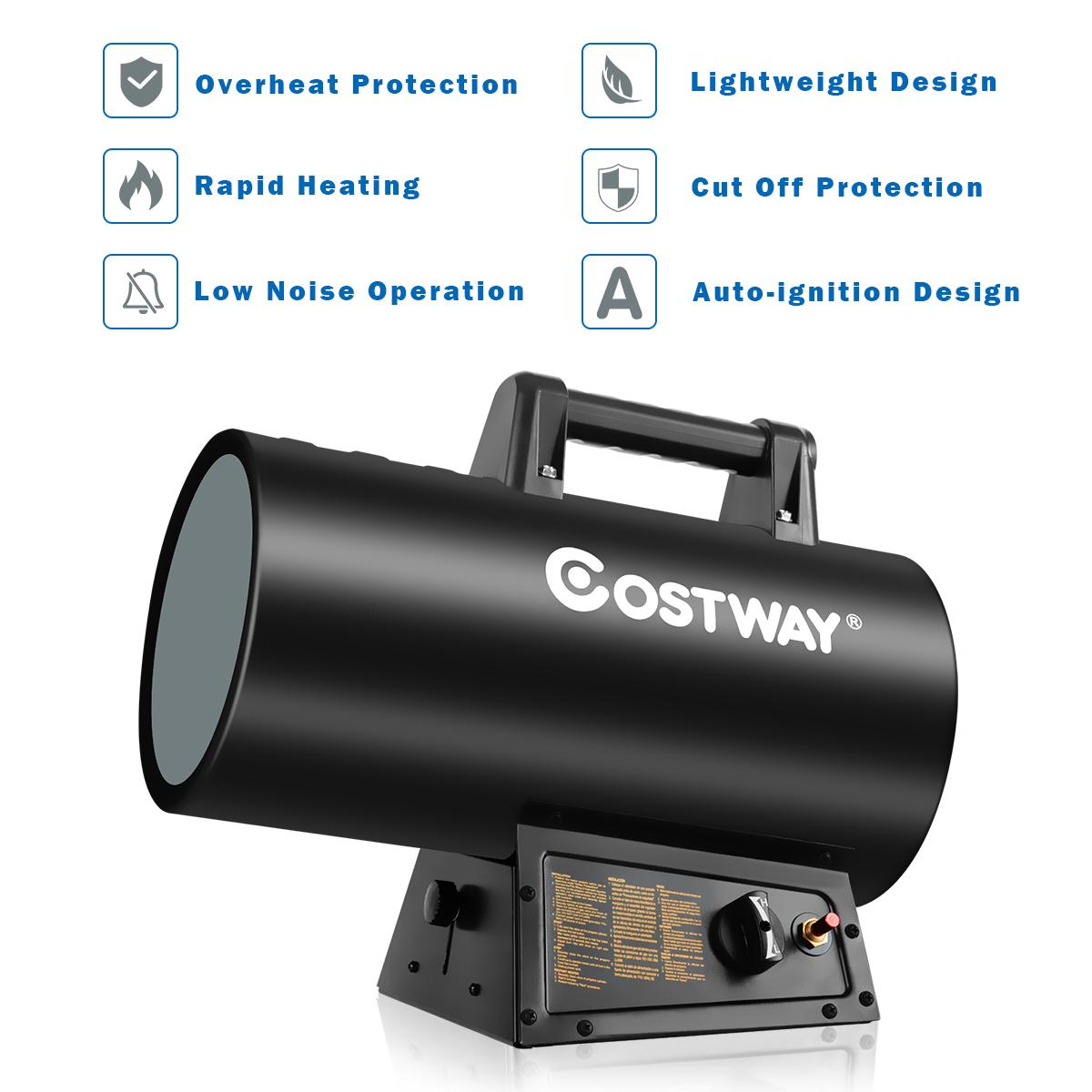 Costway 60000 BTU Portable Propane Forced Air Heater Overheat&amp;Cut-off Protection Outdoor