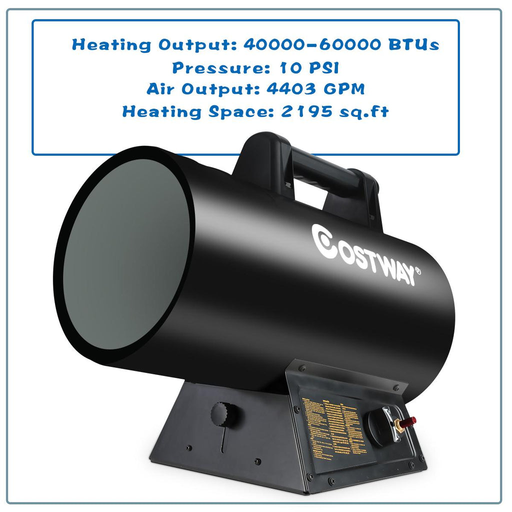 Costway 60000 BTU Portable Propane Forced Air Heater Overheat&amp;Cut-off Protection Outdoor