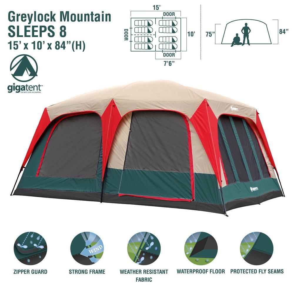 GigaTent Mt. Greylock 15 ft. x 10 ft. 3-Room Tent 8 Person Dome Tent