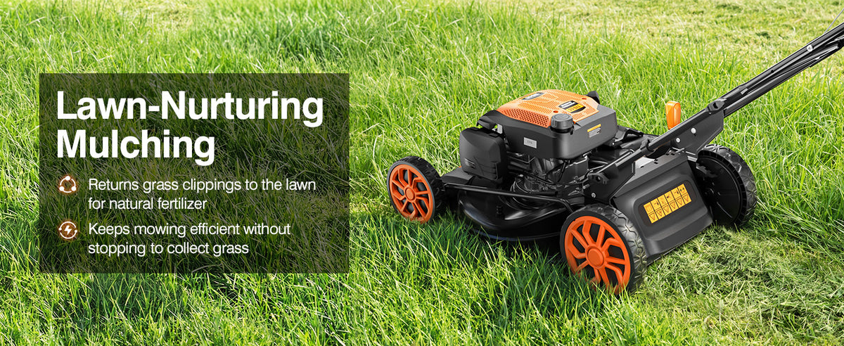 21” Self-Propelled Gas Lawn Mower, 170CC 4-in-1 Mulch/Rear Bag/Side Discharge/Rear Discharge, Foldable Gas Powered Lawn Mowers with 7-Position Cutting Height, Walk-Behind Gas Lawnmower (Yellow)
