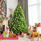 Costway 7.5ft Snow Flocked Hinged Artificial Christmas Tree w/ Metal Stand Green