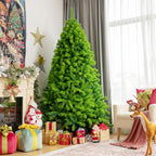 Costway 7.5ft Snow Flocked Hinged Artificial Christmas Tree w/ Metal Stand Green