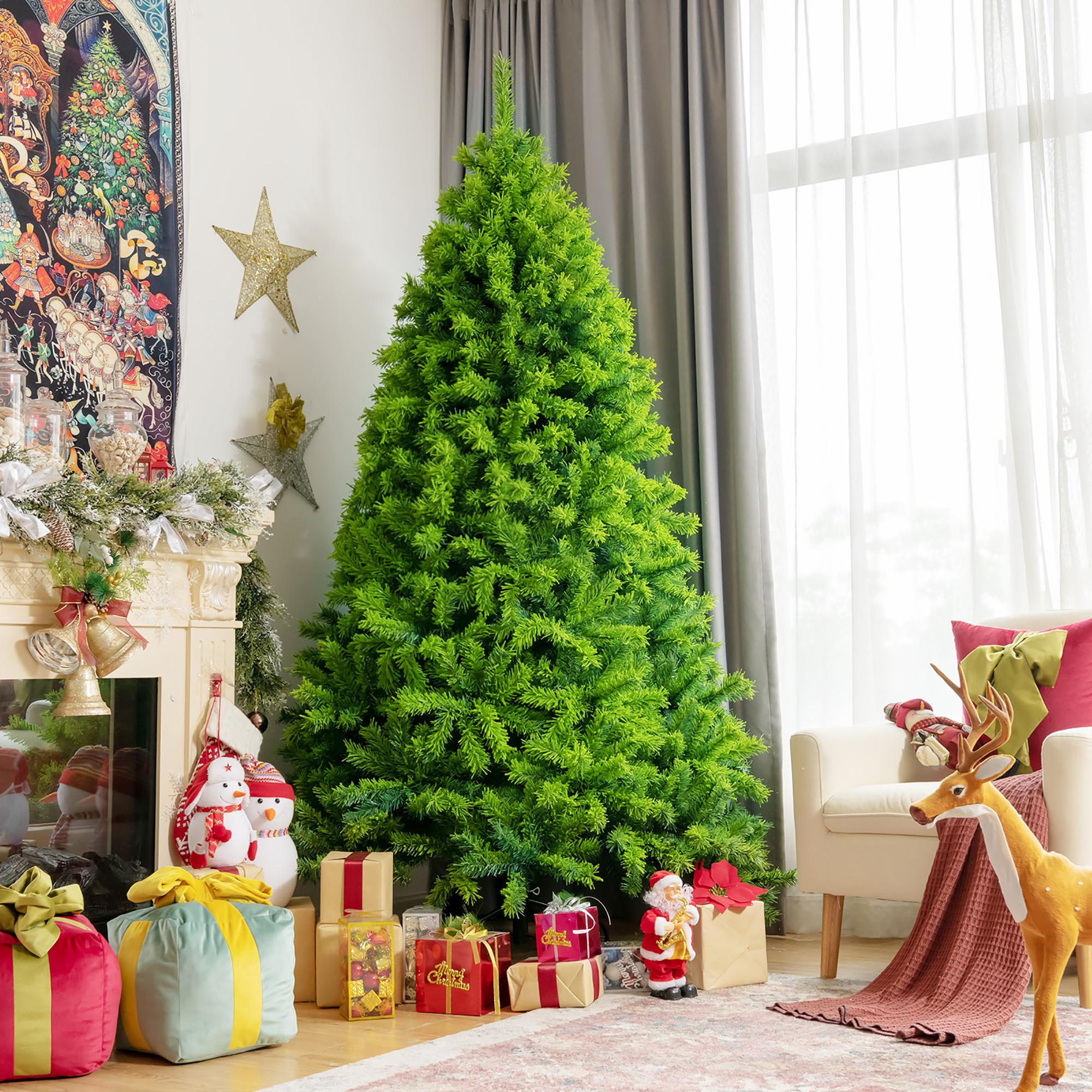 Costway 7.5ft Snow Flocked Hinged Artificial Christmas Tree w/ Metal Stand Green