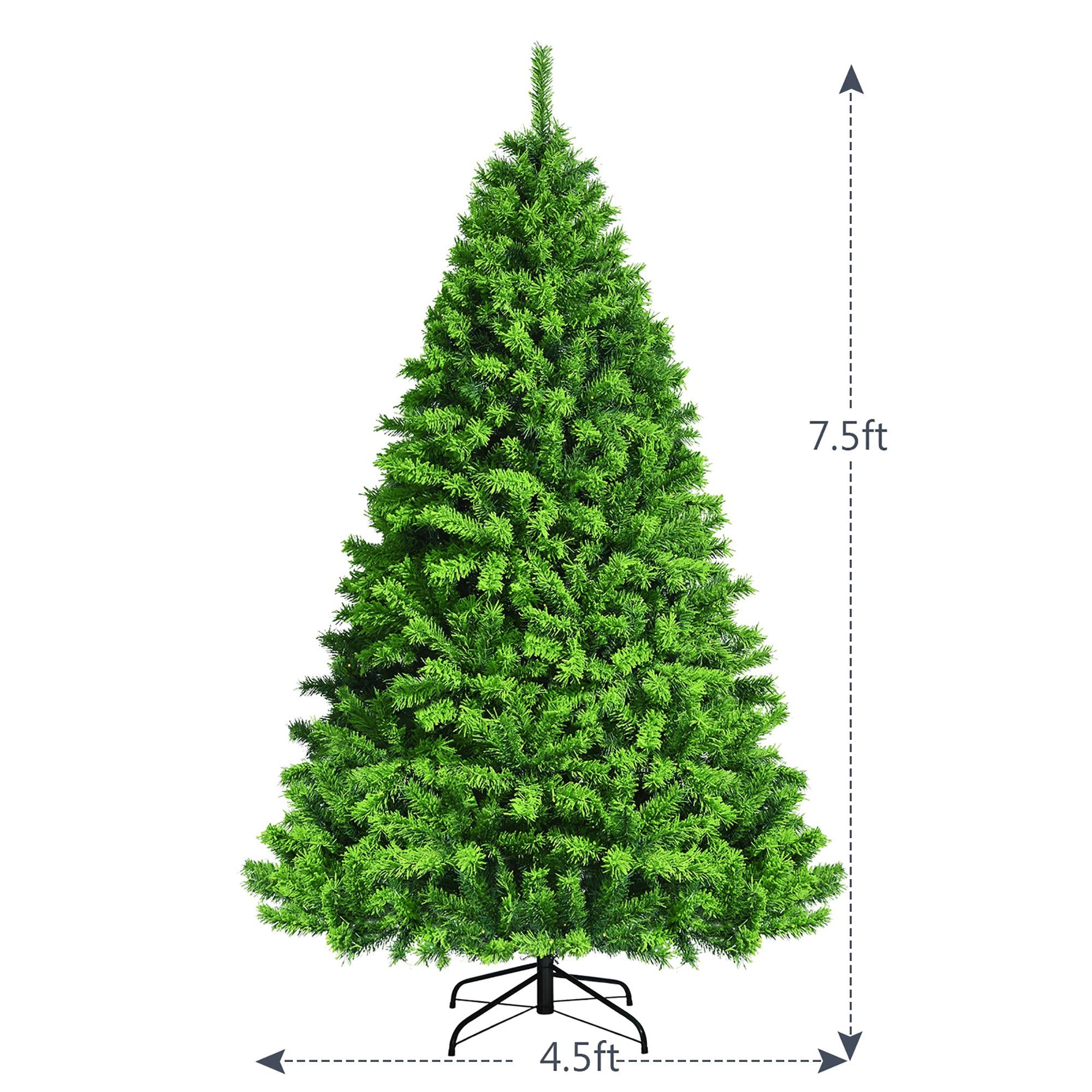 Costway 7.5ft Snow Flocked Hinged Artificial Christmas Tree w/ Metal Stand Green