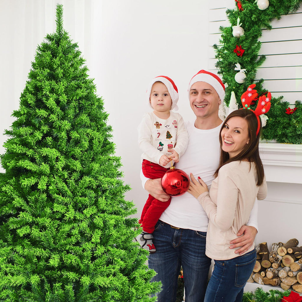 Costway 7.5ft Snow Flocked Hinged Artificial Christmas Tree w/ Metal Stand Green