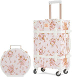 2 Piece  Luggage Set Women Cute Carry on Suitcase with Hat Box Cosmetic Case (pink floral, 20in+12in)