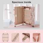 2 Piece  Luggage Set Women Cute Carry on Suitcase with Hat Box Cosmetic Case (pink floral, 20in+12in)