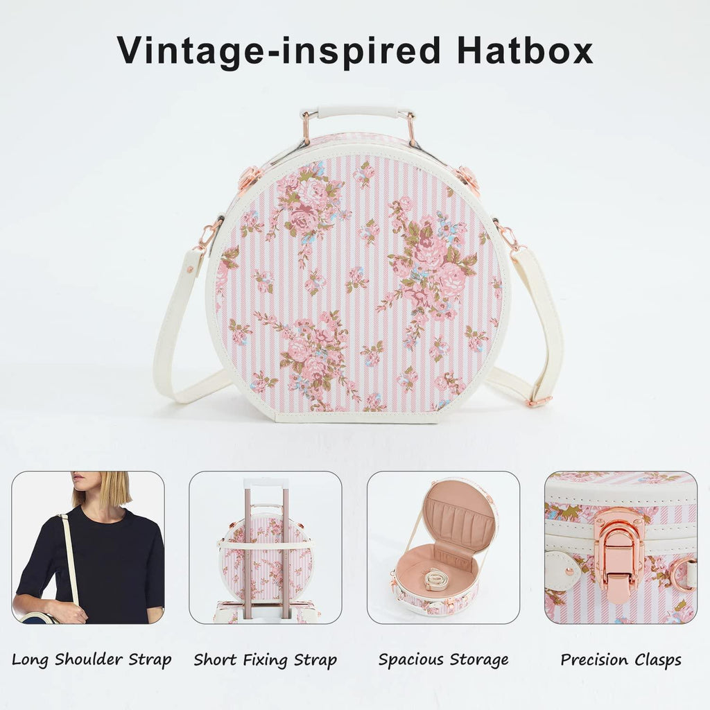 2 Piece  Luggage Set Women Cute Carry on Suitcase with Hat Box Cosmetic Case (pink floral, 20in+12in)