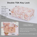 2 Piece  Luggage Set Women Cute Carry on Suitcase with Hat Box Cosmetic Case (pink floral, 20in+12in)