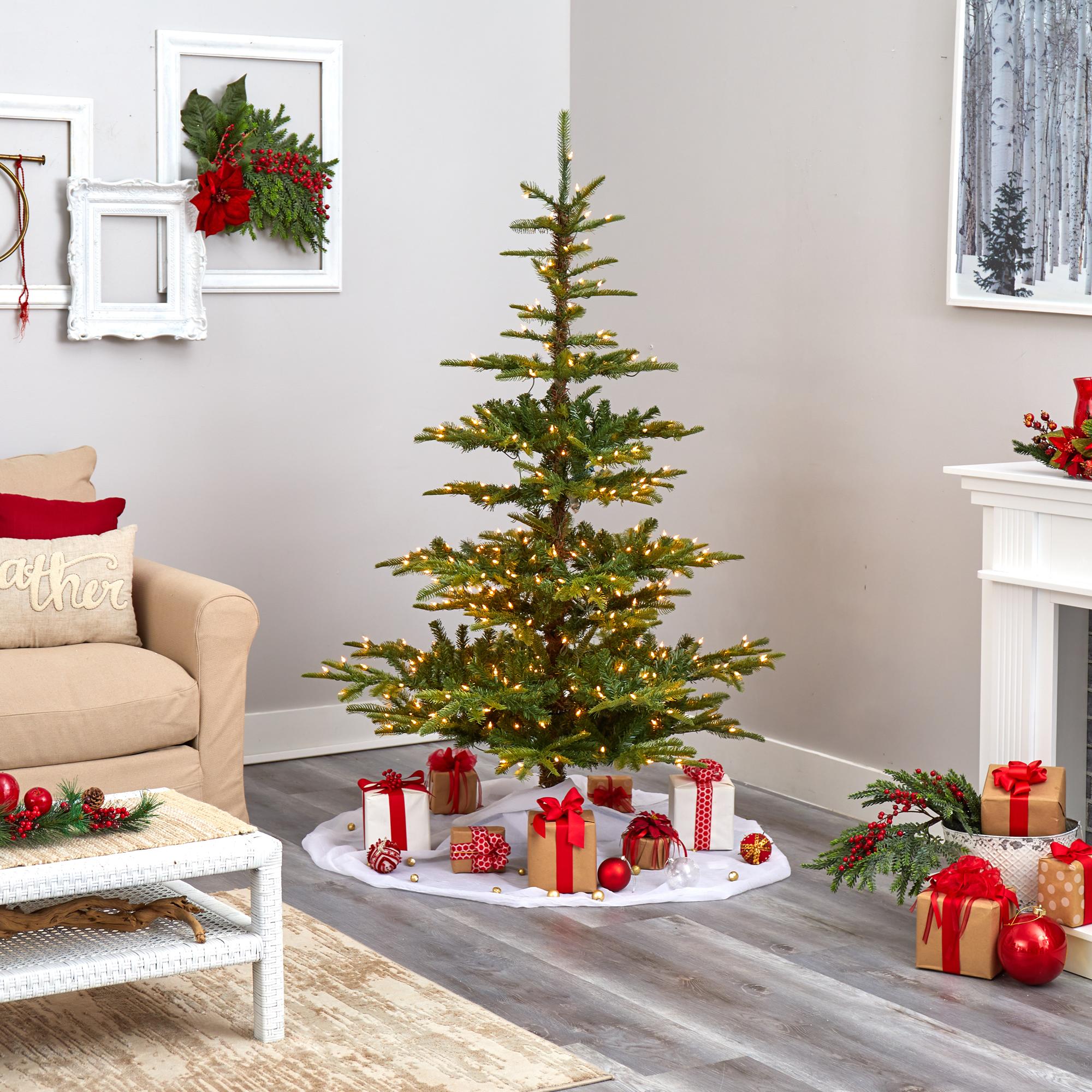 Nearly Natural Clear Prelit Incandescent Green Decorated Spruce Christmas Tree, 6'