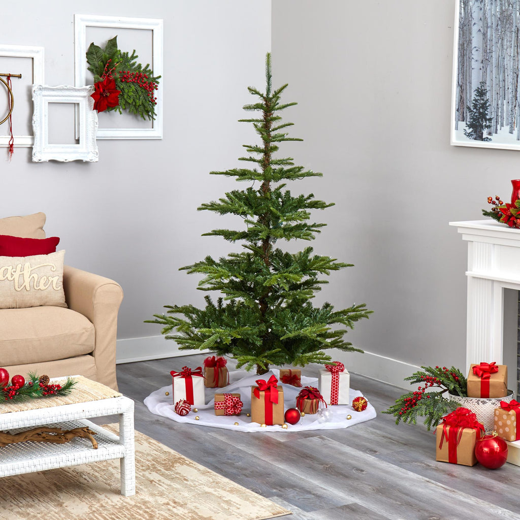 Nearly Natural Clear Prelit Incandescent Green Decorated Spruce Christmas Tree, 6'