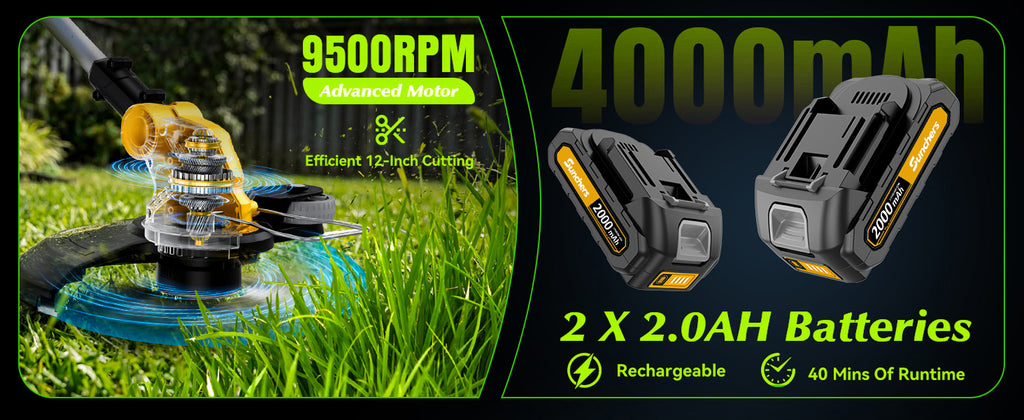 20V Electric Weed Wacker Edger Lawn Tool, Battery Powered Weed Eater 12" Cordless String Trimmer, Trimmer Lawn Lightweight Yard Tool for Garden Grass Lawn Mower Cutter with 2 2.0Ah Battery and Charger