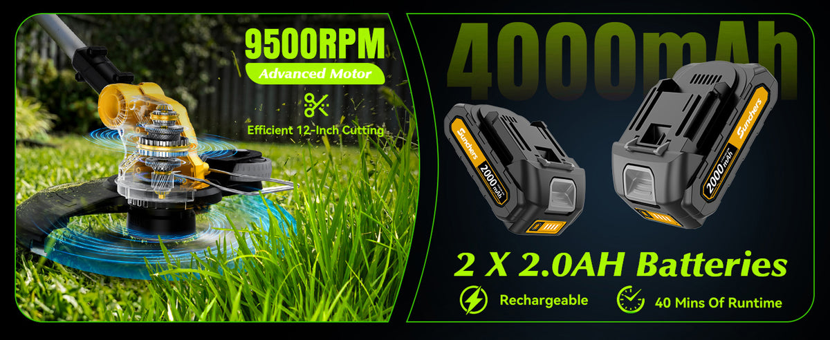 20V Electric Weed Wacker Edger Lawn Tool, Battery Powered Weed Eater 12" Cordless String Trimmer, Trimmer Lawn Lightweight Yard Tool for Garden Grass Lawn Mower Cutter with 2 2.0Ah Battery and Charger