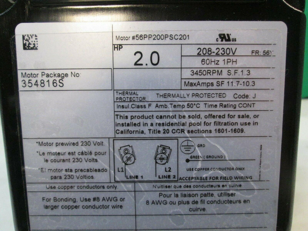 pentair trade grade 354816s 2hp single phase 208v 230v pool pump tefc
