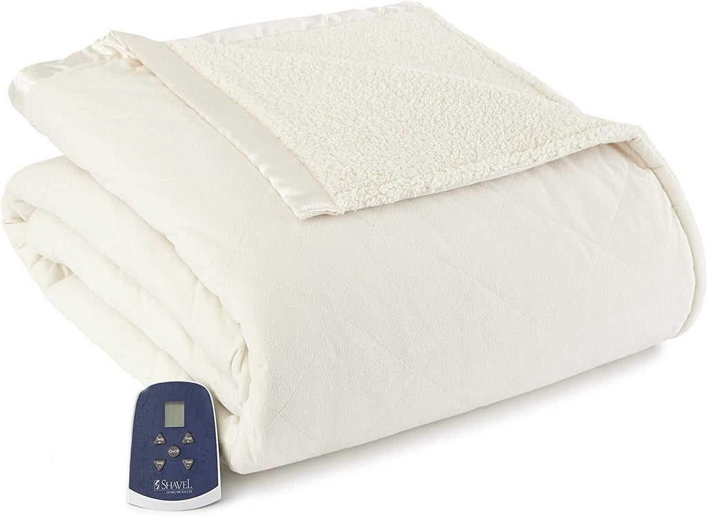 Twin-Size Heated Electric Blanket with Sherpa, Machine Wash &amp; Dry, Timer &amp; Safety Shutoff, 84Lx62W, Sand