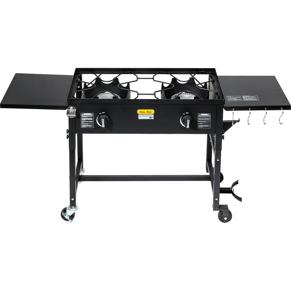 58,000 BTU Outdoor Camping Propane Double Burner Stove CooStation with Drop-Down Side Tables