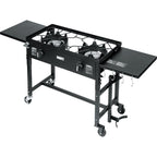 58,000 BTU Outdoor Camping Propane Double Burner Stove CooStation with Drop-Down Side Tables