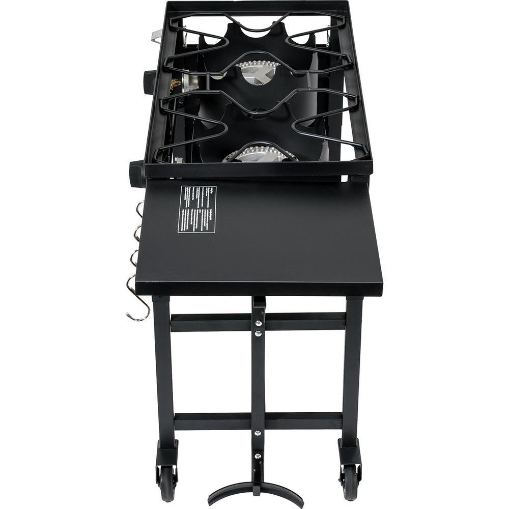58,000 BTU Outdoor Camping Propane Double Burner Stove CooStation with Drop-Down Side Tables