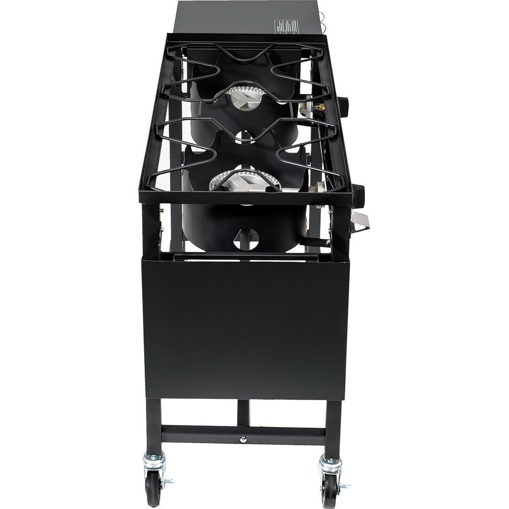 58,000 BTU Outdoor Camping Propane Double Burner Stove CooStation with Drop-Down Side Tables