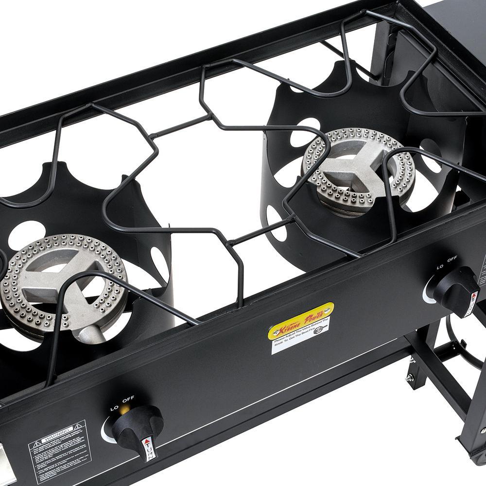 58,000 BTU Outdoor Camping Propane Double Burner Stove CooStation with Drop-Down Side Tables