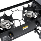 58,000 BTU Outdoor Camping Propane Double Burner Stove CooStation with Drop-Down Side Tables