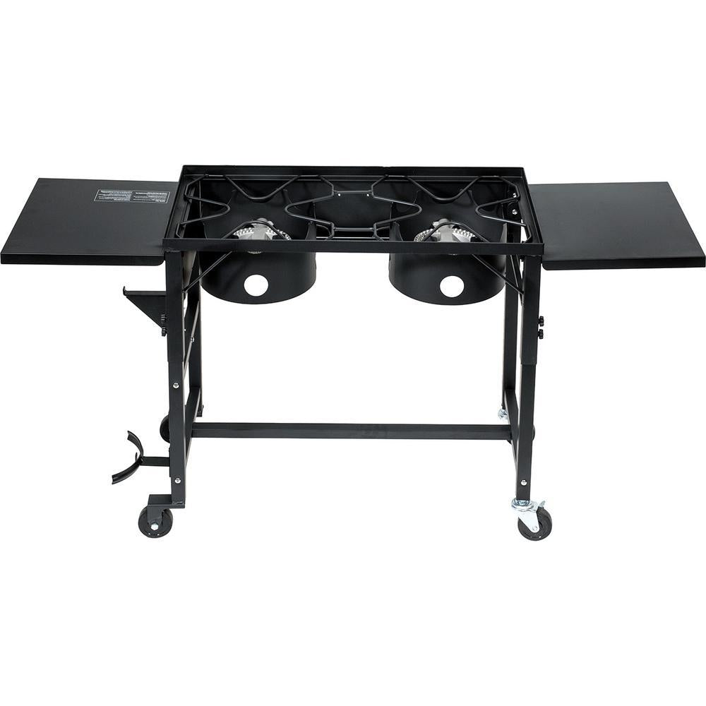 58,000 BTU Outdoor Camping Propane Double Burner Stove CooStation with Drop-Down Side Tables