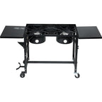 58,000 BTU Outdoor Camping Propane Double Burner Stove CooStation with Drop-Down Side Tables