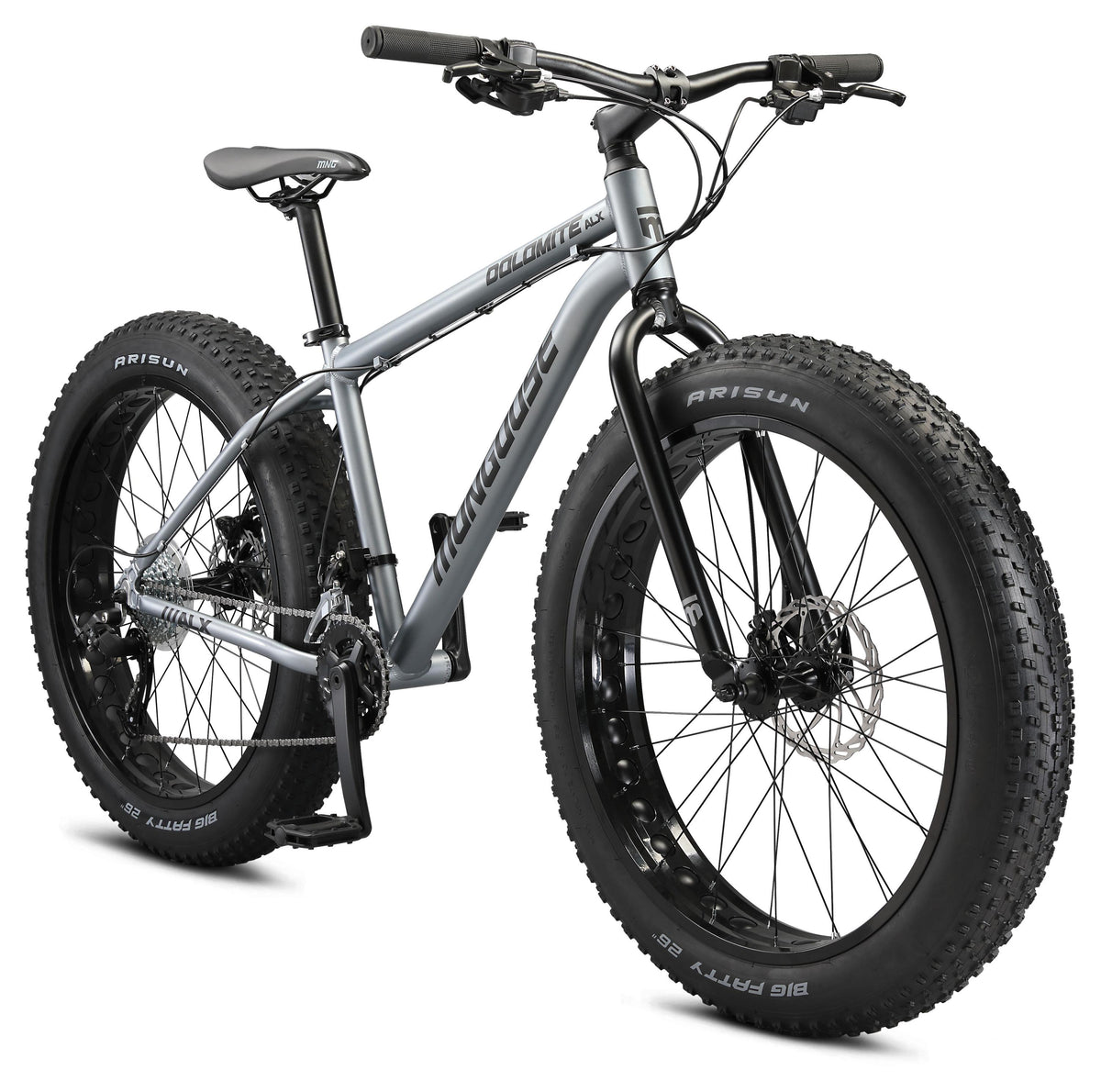 Mongoose Dolomite ALX fat tire mountain bike, 16 speeds, medium frame, grey
